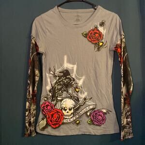 “Nevermore” Raven Shirt w/Sheer Full Color Tattooed Sleeves